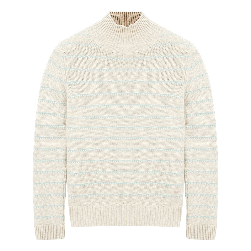 鄂尔多斯1980 半高领条纹女士羊绒衫针织衫纯羊绒修身