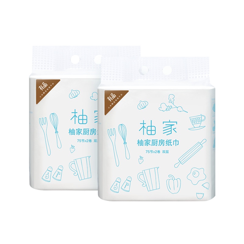 柚家 厨房纸巾75节*4卷 厨房用纸 吸油吸水厨房卷纸吸油纸擦手纸