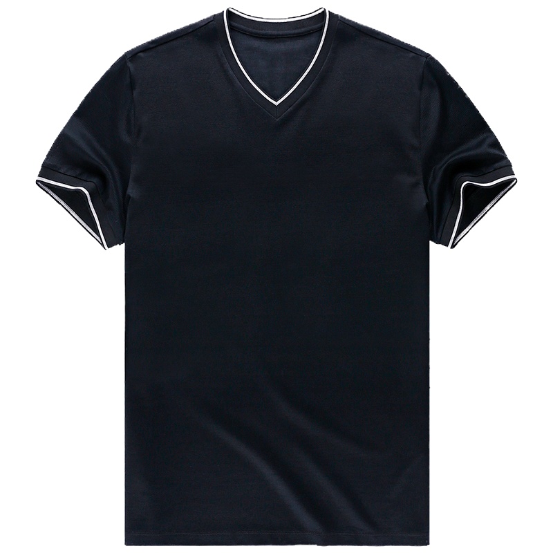 布先生新款丝光棉短袖T恤 短袖V领提花t恤纯色短袖男AT10476