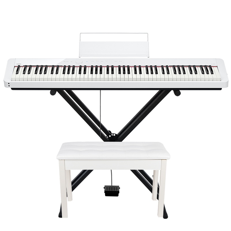 卡西欧(CASIO)电钢琴PX-S1000WE(白色)智能触摸屏 88键纤薄便携式 时尚钢琴套机(单机+X架+单踏板)