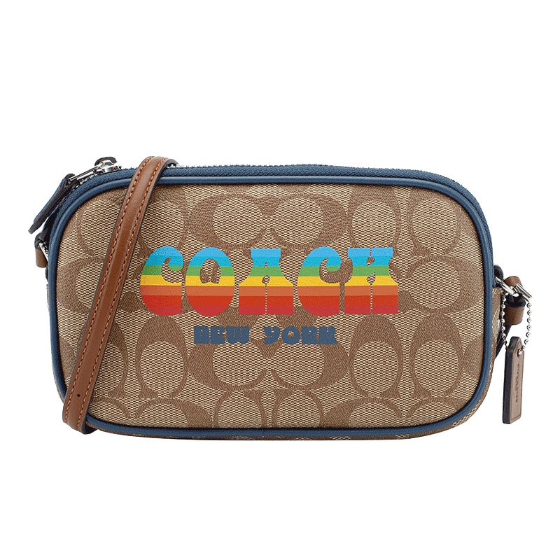 COACH 蔻驰 奢侈品 女士深卡其色人造革单肩斜挎包