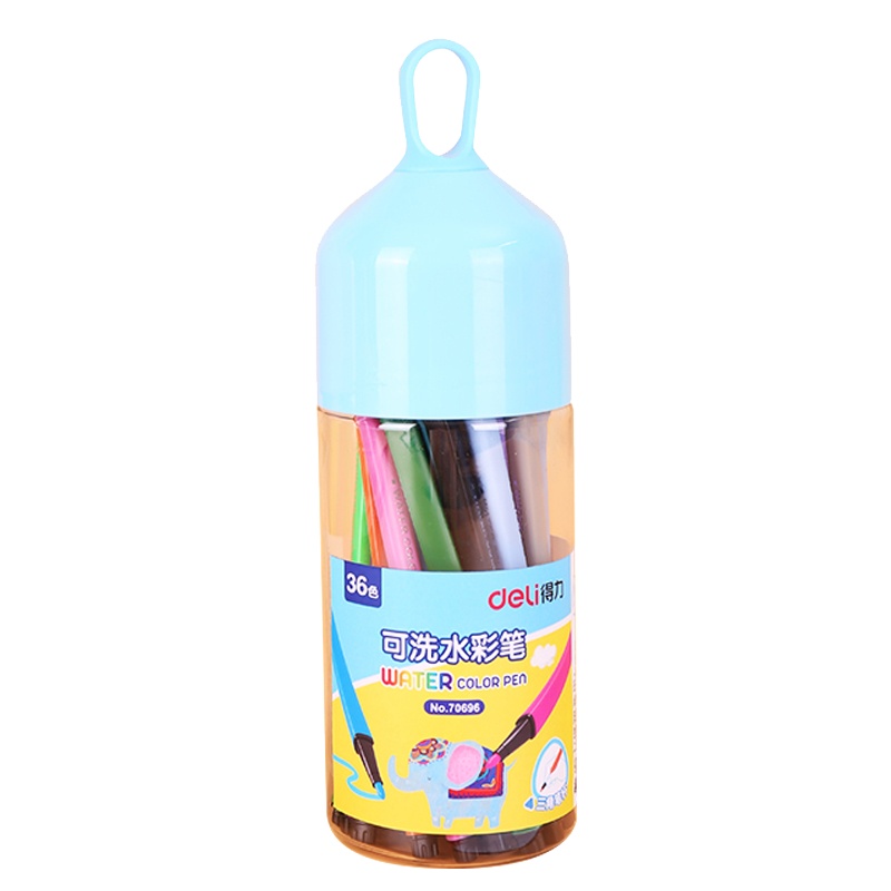 得力水彩笔36色套装可水洗大容量画笔无毒三角杆圆管六角笔杆小学生儿童初学者勾线笔幼儿园70696LAN