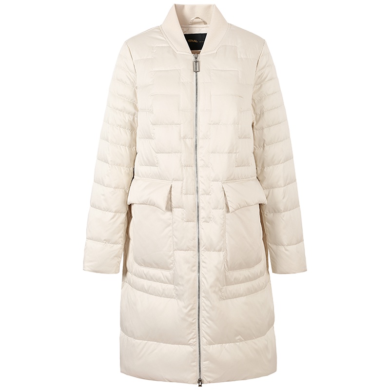 艾莱依2019秋冬新款简约轻薄修身中长款羽绒服女大衣