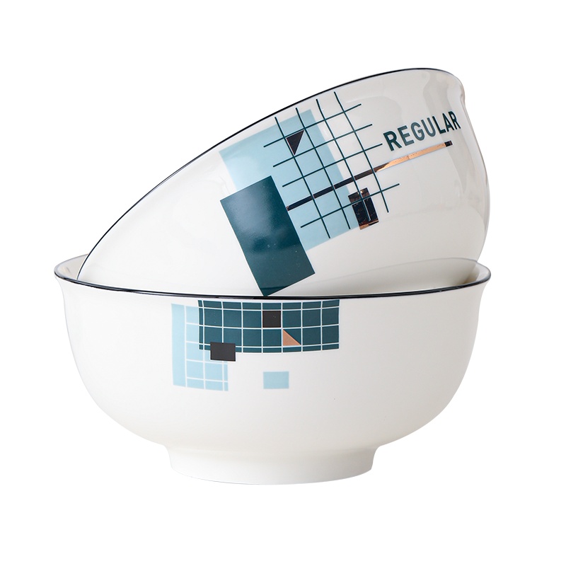 苏氏陶瓷(SUSHI CERAMICS)汤碗 城市方格日韩小清新简约家用陶瓷面碗7英寸2只装中餐具