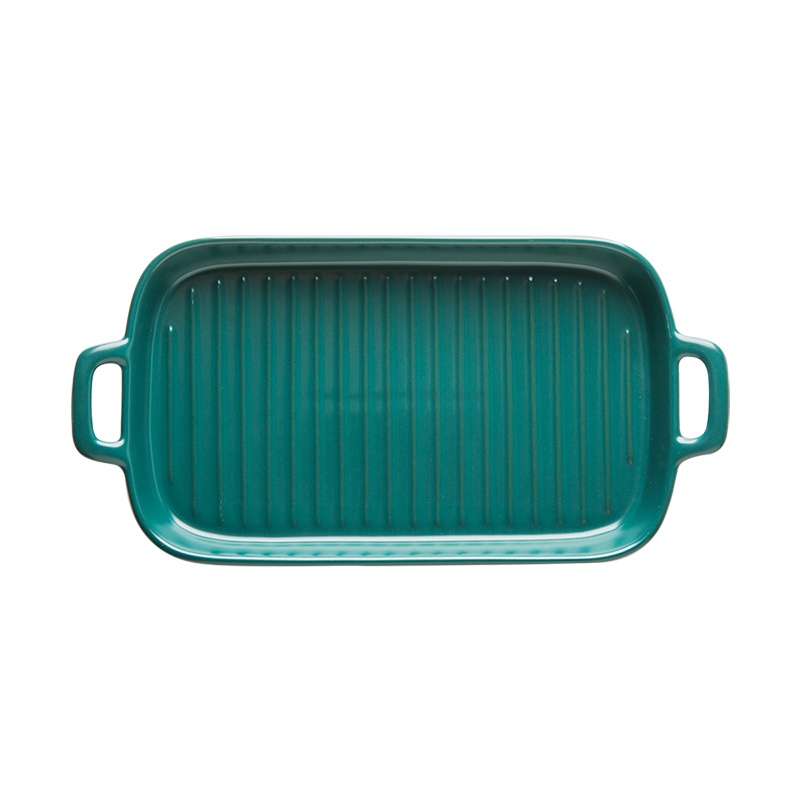 亿嘉IJARL 餐具北欧风家用双耳防烫烘焙烤盘 食语长方形烤盘绿色