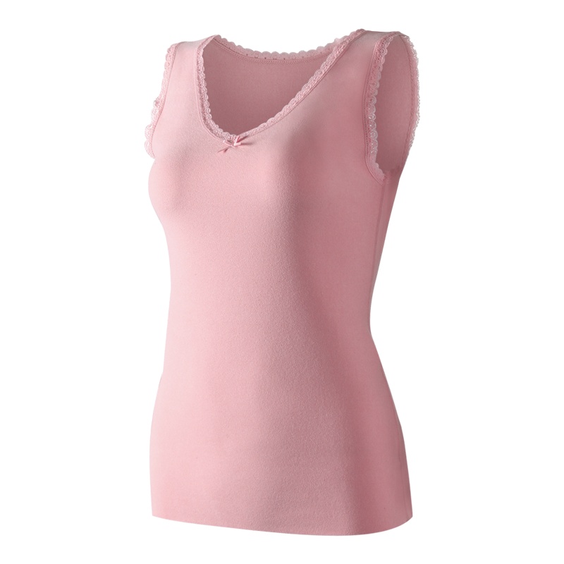 俞兆林秋冬季保暖背心女无缝美体修身圆领小花边打底上衣