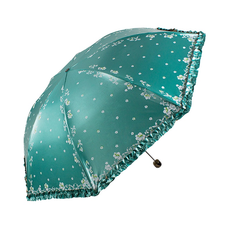 天堂伞 UPF50+双面柔粉亮胶丝印拼裙边三折晴雨伞太阳伞 94003ELCJ