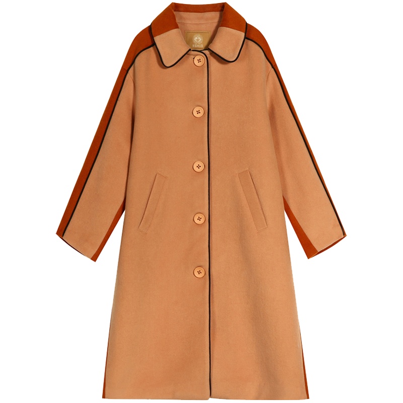 妖精的口袋Y保暖中长款呢子大衣冬装长袖毛呢外套女R_1