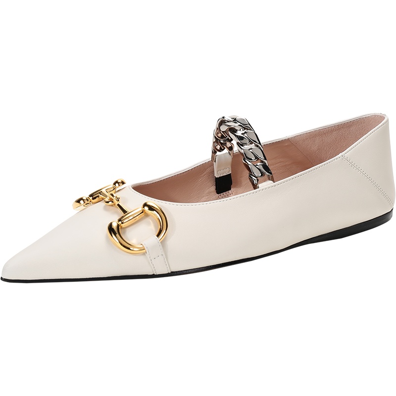 GUCCI 古驰 女士 皮革可踩脚马衔扣尖头平底鞋芭蕾舞鞋 621161 1RH00