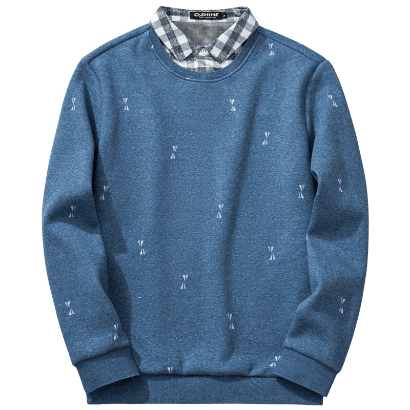 千纸鹤男士外套2019秋冬新款时尚潮流休闲翻领刺绣套头加绒卫衣男15199