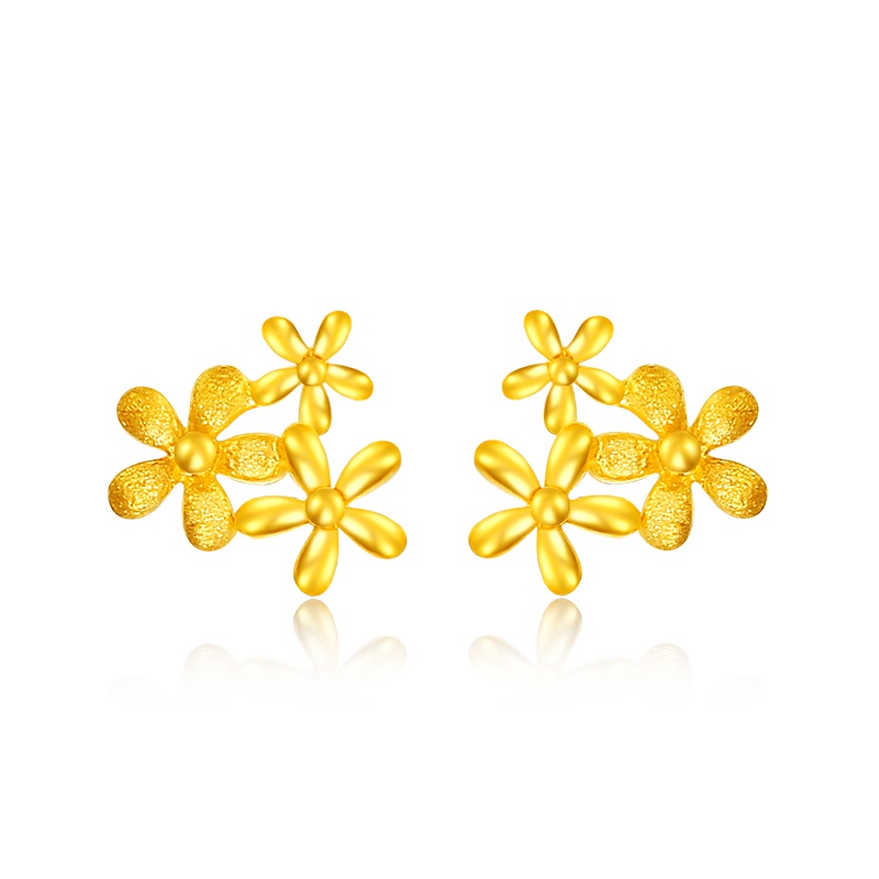金一 足金999花朵女士黄金耳钉精品耳饰百搭足金耳环送女友礼物 (计价)ABF001