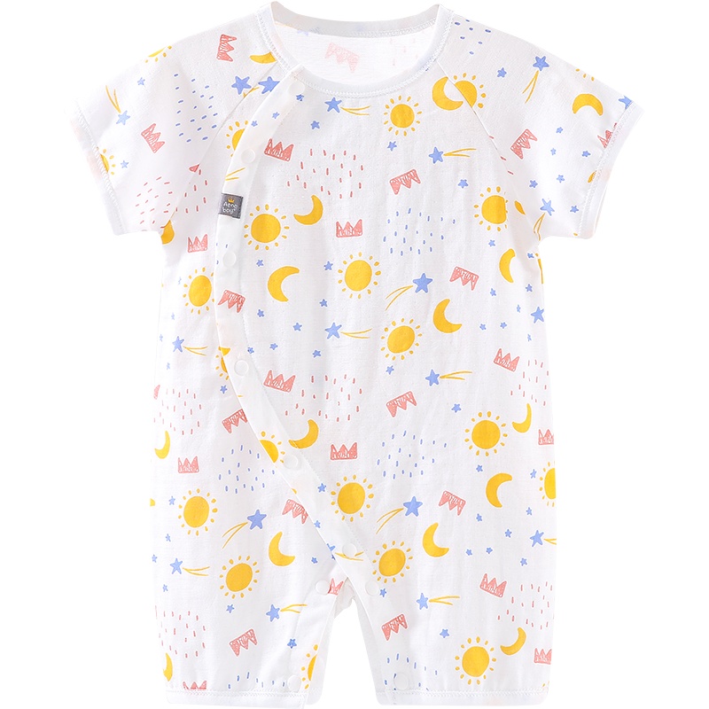 Aengbay 婴儿短袖哈衣新生儿纱布连体衣短袖护肚睡衣纯棉夏季薄款