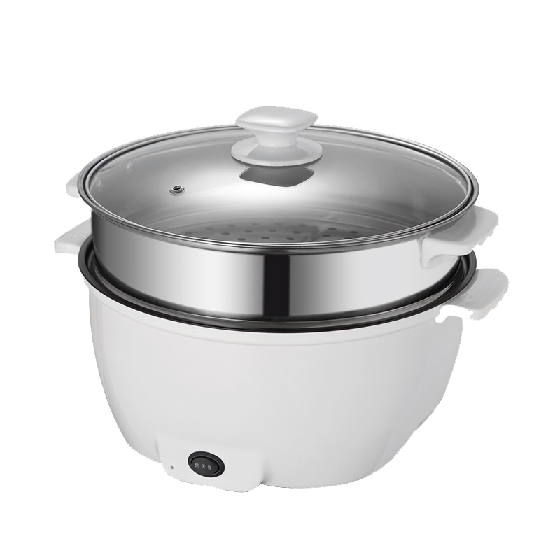 电炒菜炒锅小火锅古达多功能宿舍锅电炒锅学生锅小电煮锅一体式小电锅 22CM纯白色(收藏加购送5礼