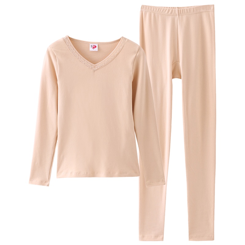 都市丽人简约中厚优雅舒适打底秋衣秋裤女士保暖内衣套装1W9105