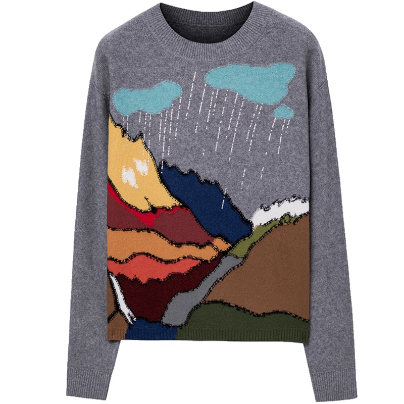 ERDOS 新款圆领装饰提花女士毛绒针织衫罗纹收口时尚百搭