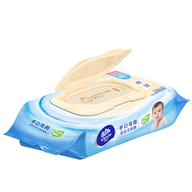 维达（Vinda）婴儿湿巾杀菌手口可用纸巾带盖抽取式湿巾不含酒精及防腐剂80片/包