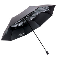 天堂伞 三折全遮光黑胶插画晴雨伞防紫外线太阳伞遮阳伞55cm*8骨 537E雨露玫瑰 黑白