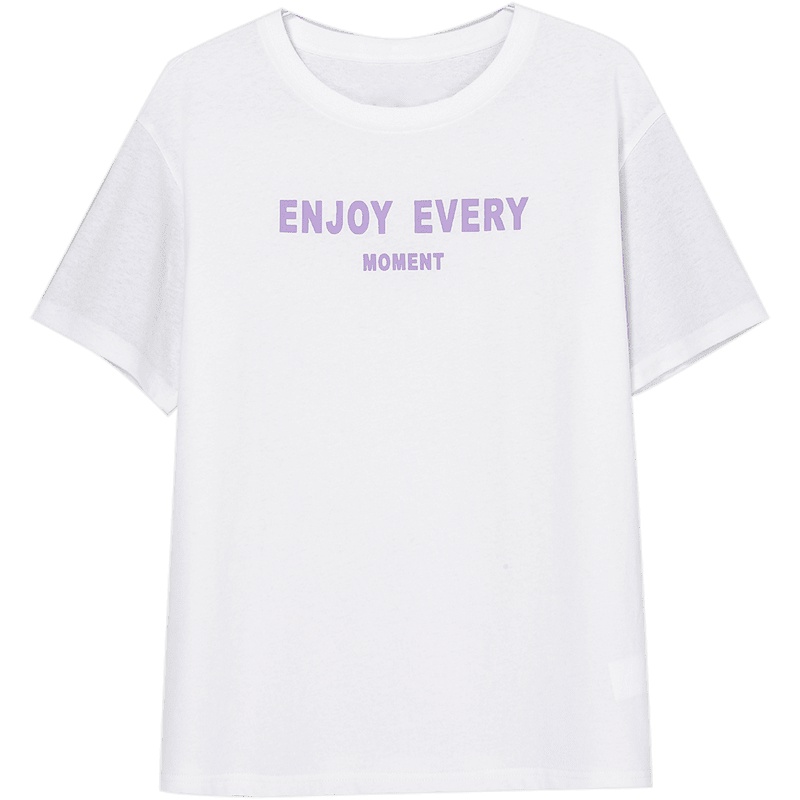 伊芙丽新款休闲短袖圆领白色字母T恤女