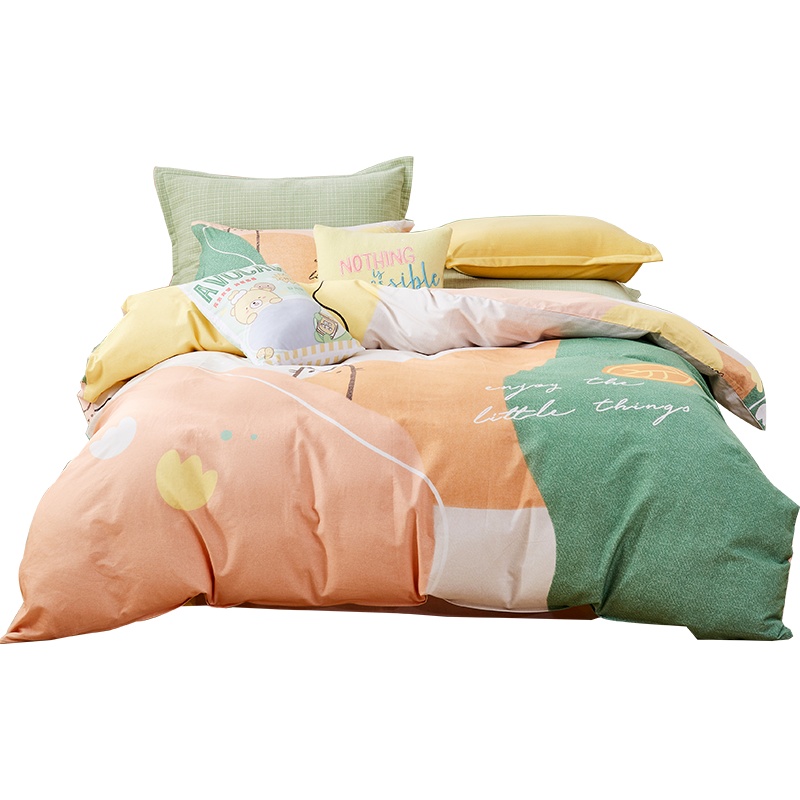 梦洁(MENDALE)家纺 磨毛四件套全棉纯棉简约加厚床单被套套件床上用品秋冬新品