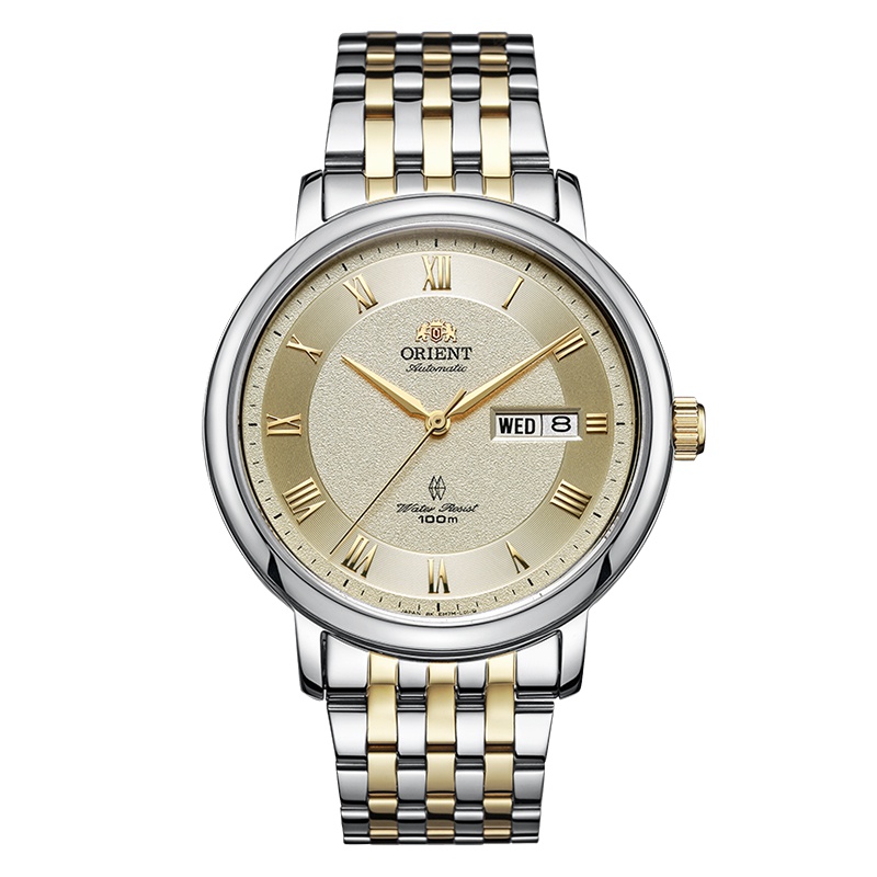 东方双狮(ORIENT)手表男士全自动机械表 中英双语日历100米防水原装进口机械手表商务休闲腕表男 [金色/100防水