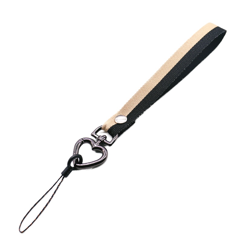 火豹原创两色黑桃心手机挂绳女吊绳挂脖子长款链条手机壳带挂饰网红 杏黑手腕绳两色枪黑桃心手机挂饰