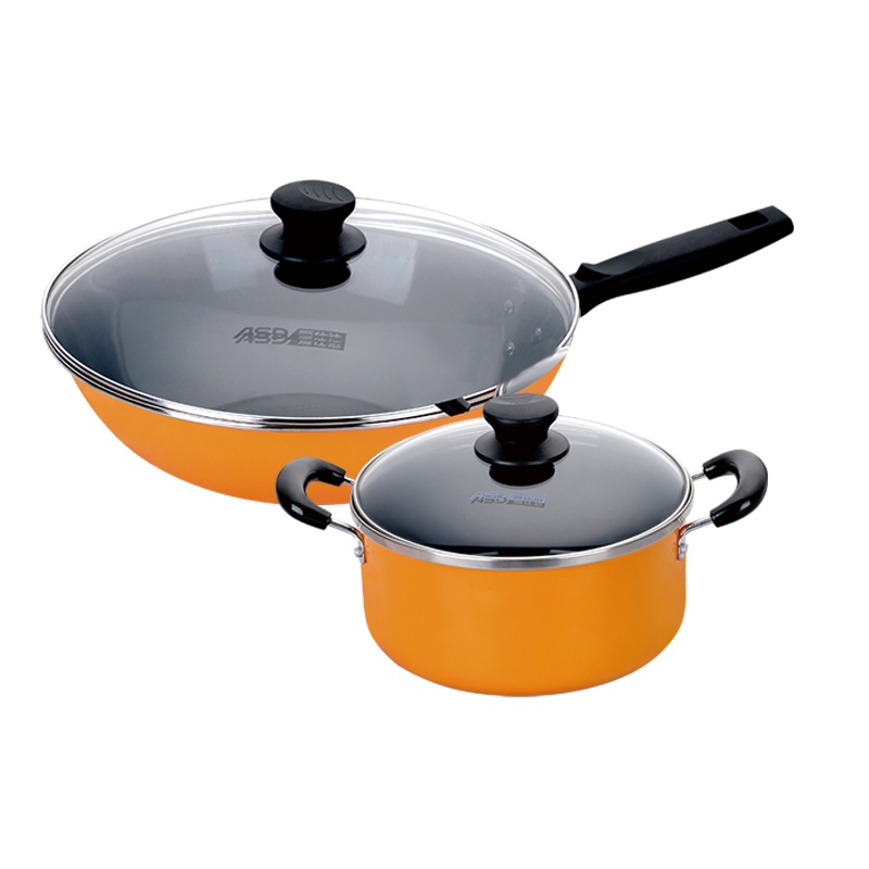 爱仕达(ASD)锅具套装搪瓷32cm炒锅22cm汤锅两件套组合家用大容量焖煮煎蛋炒菜锅炖煮锅 燃气明火专用TZ02CT