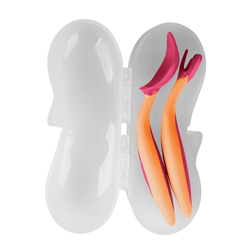 澳洲b.box三角叉+勺 儿童餐具bbox宝宝训练学习叉勺 红橙色