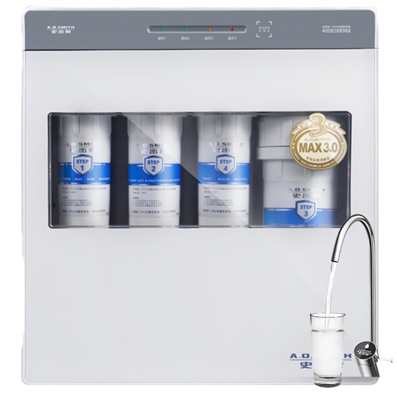 AO史密斯(A.O.Smith)厨下式家用直饮净水器AR400-K2 纤薄机身 1.3升大流量 RO膜3年 净水机