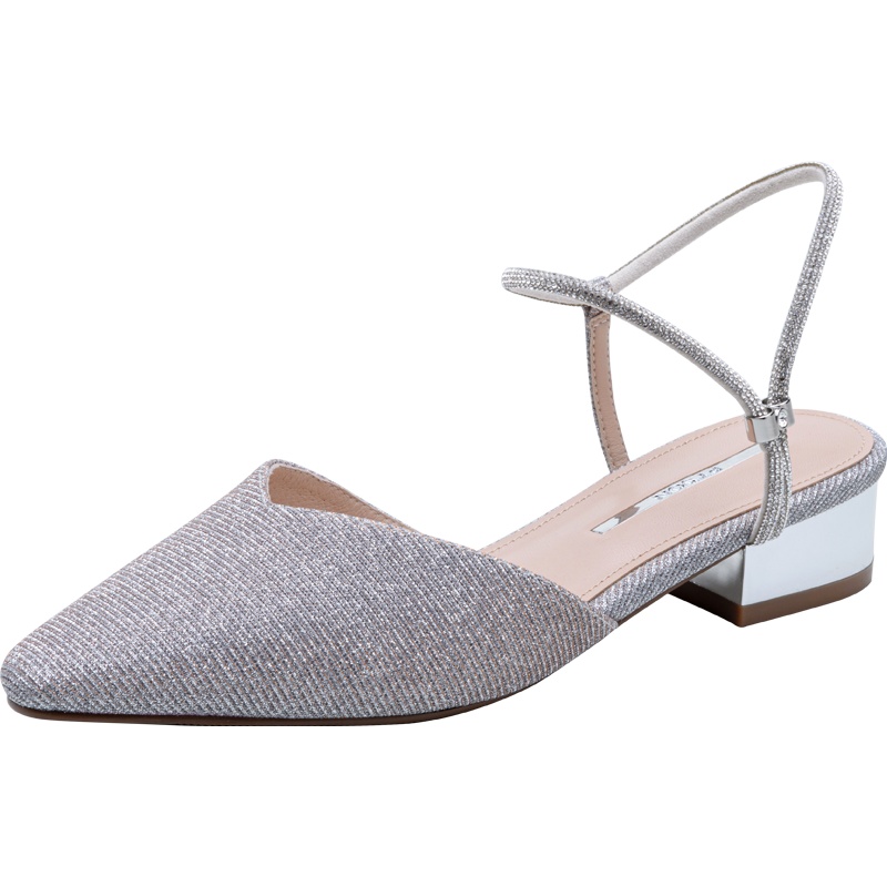 百田森2021春夏新款包头凉鞋羊皮女低跟烫钻条两穿凉拖鞋女外穿