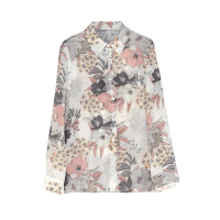 金菊2020新款真丝翻领印花长袖开衫宽松显瘦桑蚕丝上衣女