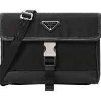 PRADA 普拉达 BRIQUE 盒子 三角LOGO标 斜挎包 单肩包 十字纹皮2VH069 OOO银扣