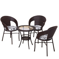 欧宝美阳台四方藤桌椅滕椅套装会客藤条椅子藤椅三件套