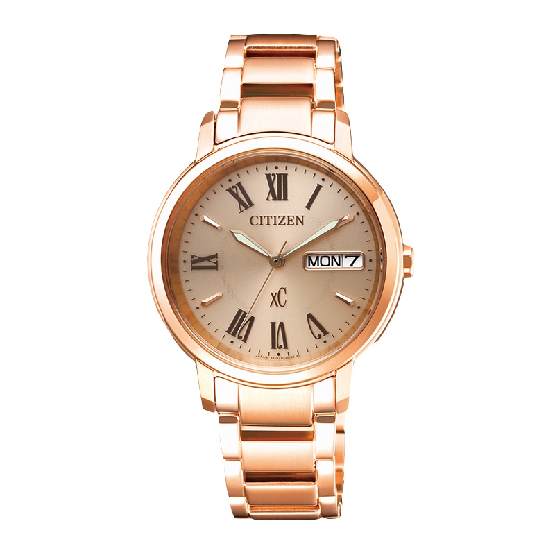 西铁城(CITIZEN)手表女士日韩品牌不锈钢粉金色表带罗马字符表盘时尚优雅女表EW2422-55XB
