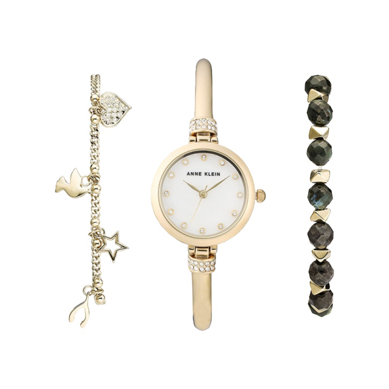 安妮克莱因（ANNE KLEIN）魅力潮流系列三件套时尚简约学院风石英女士腕表AK/2840LBDT