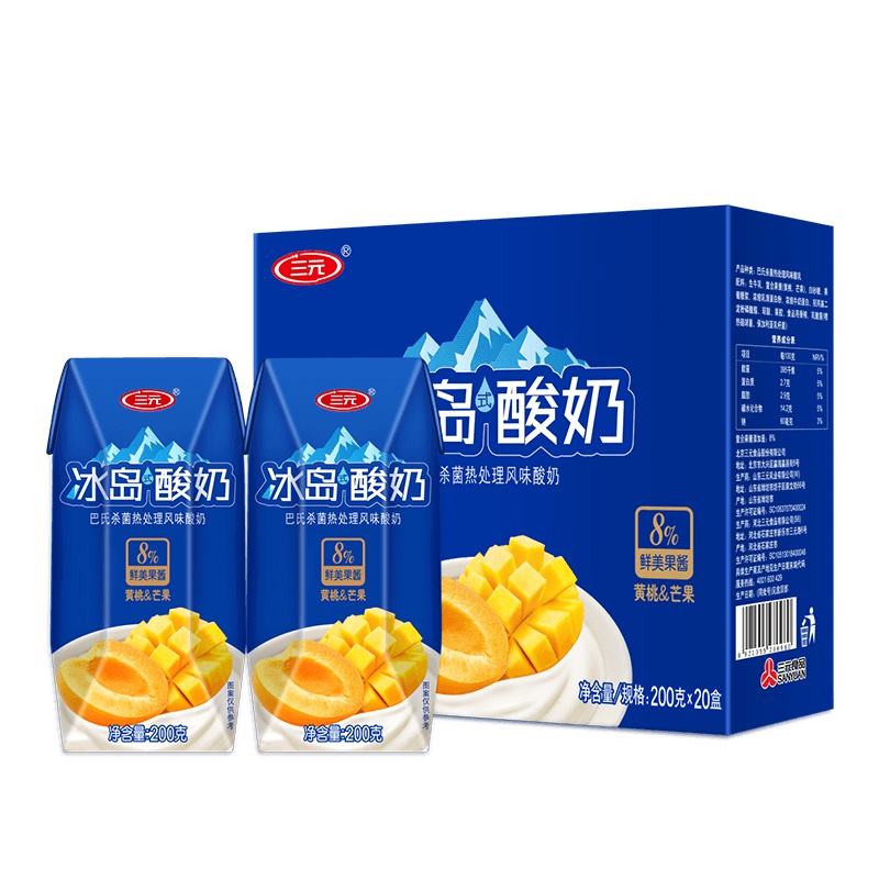 三元 冰岛式酸奶 黄桃&芒果200g*12
