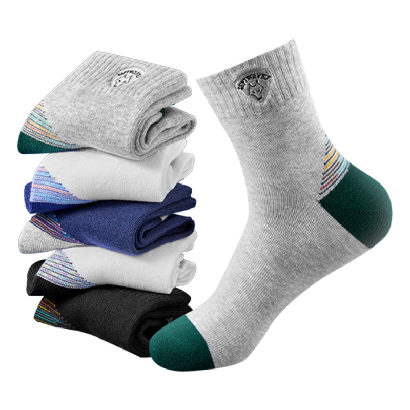 七匹狼 | 100%棉-5双装春冬季全棉男式中长筒运动袜男士袜子纯棉