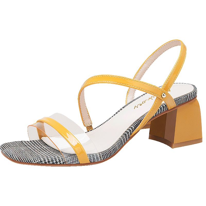 阿么露趾透明一字带凉鞋女高跟韩版网红百搭仙女鞋时尚夏季女鞋