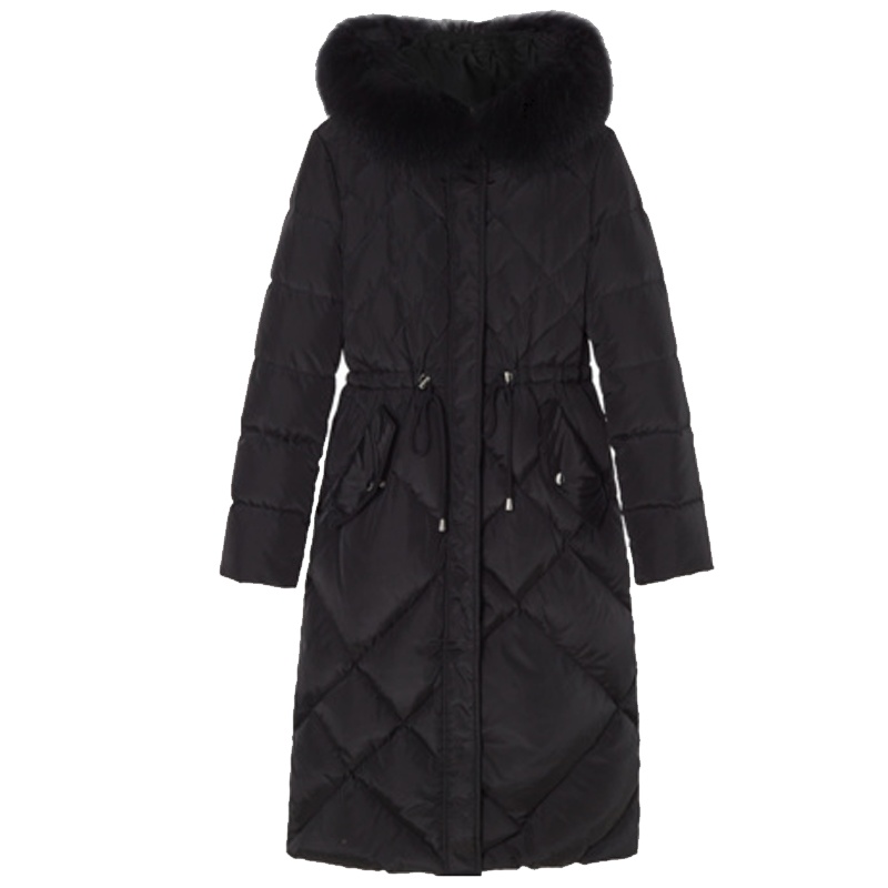 专柜同款Y拉贝缇黑色羽绒服女中长款拉夏贝尔2019冬新款过膝鸭绒外套加厚60008626