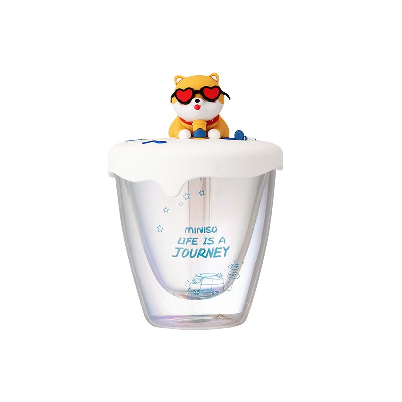 名创优品(miniso) 萌犬旅行系列双层玻璃杯(295mL)[柴犬杯]