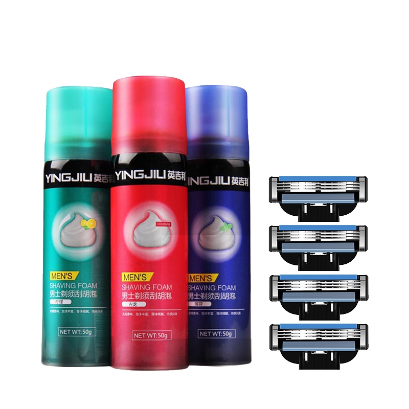 英吉利(yingjili)男士剃须刀净化3层刮胡刀头(4刀头)送剃须泡50g 柠檬\古龙\簿荷香型(随机一款)