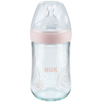 NUK自然母感加宽口玻璃奶瓶240ml初生型带中号硅胶防胀气奶嘴(颜色随机)