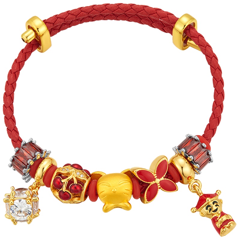 佐喜佑福 999足金生肖金鼠手链女3D硬金红绳本命年手串金重约1.30g ZXSXSYFA101d