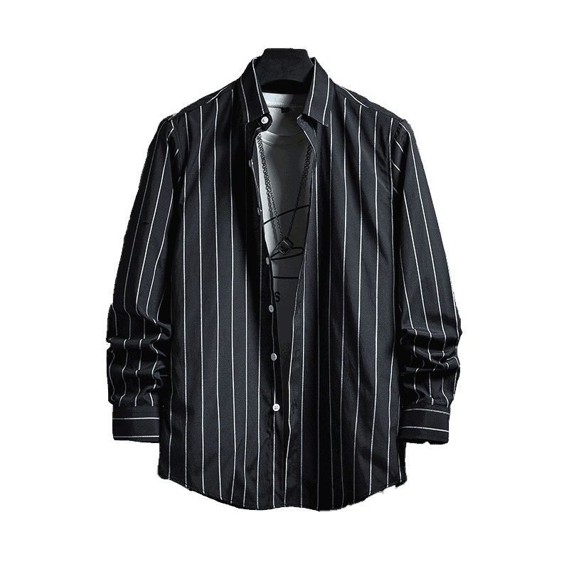普战车2021年秋冬新款商务休闲男士衬衫长袖中青年条纹棉质寸衫男士时尚韩版修身打底衫男士衬衣外套男装大码衬衫男士潮牌衣服