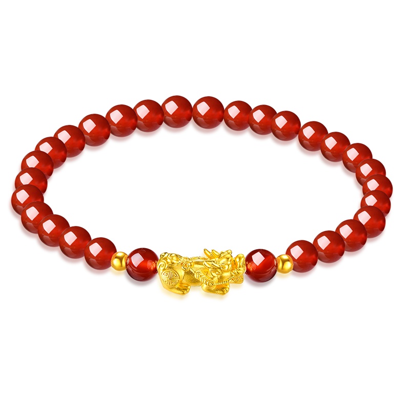 蒂蔻 黄金貔貅手链女款3D硬足金红玛瑙手串本命年节日礼物