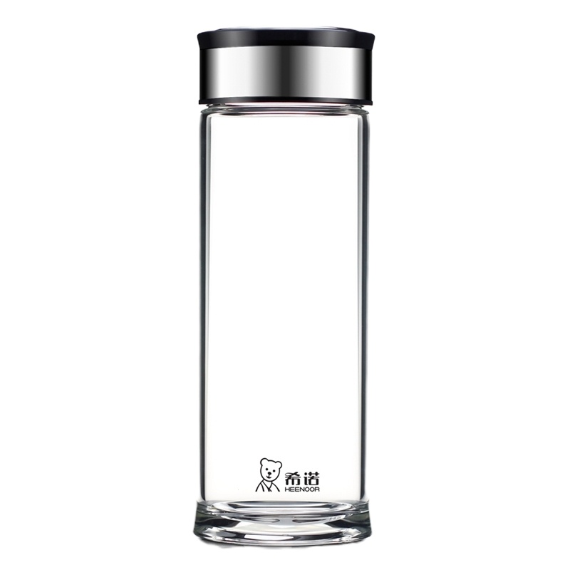 希诺6906玻璃杯特大容量加厚单层水杯带盖防漏运动455ml杯子枪灰色