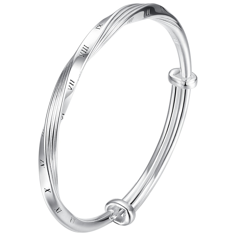 佰色传情莫比乌斯纯银手镯女时尚罗马数字推拉年轻款银镯子手环