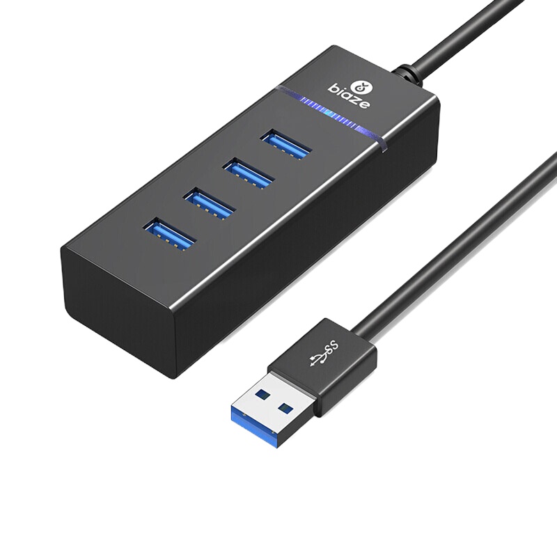 毕亚兹 HUB8 USB分线器3.0 一拖四多接口 0.5米 笔记本台式电脑键盘鼠标 HUB转换器延长线 黑色 单位:个