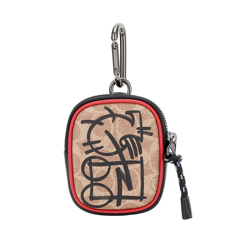 COACH 蔻驰 奢侈品 中性男女同款卡其拼色简笔涂鸦人造革手拿包零钱包包包挂饰 4563 E7V