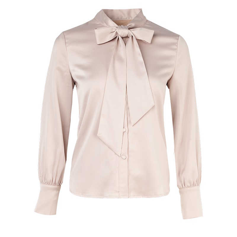 晚白 春夏装女上装新款优雅通勤OL风系带简约纯色加绒职业上衣衬衫