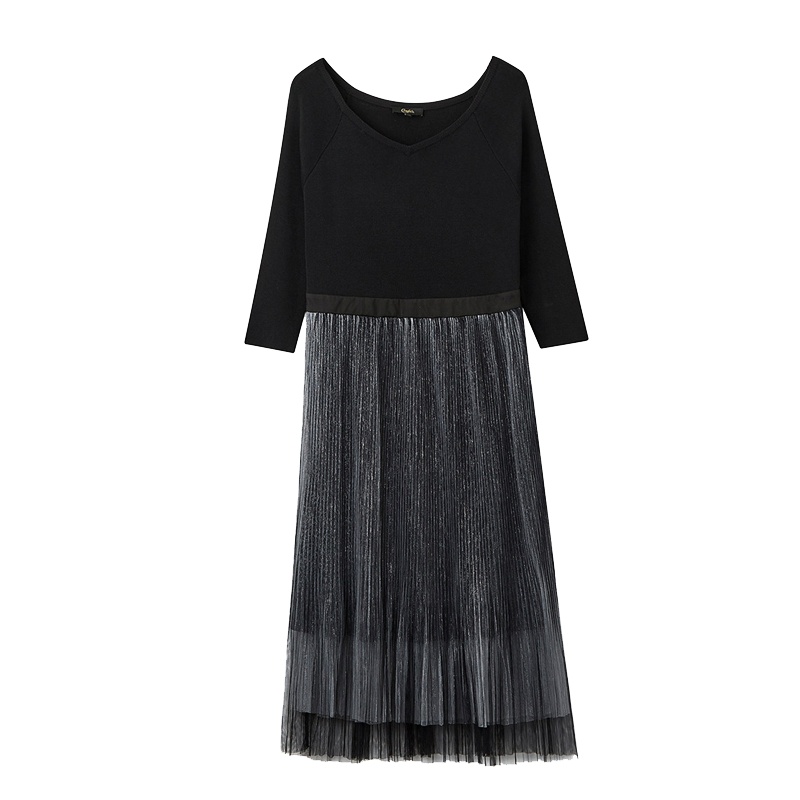 上新拉夏贝尔Candies冬季新款高腰显瘦假两件网纱中长连衣裙30083267